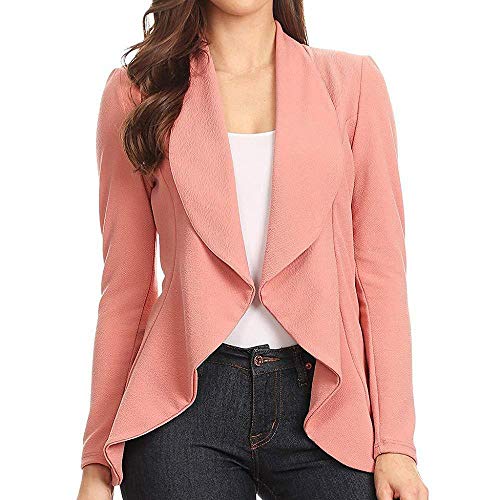VJGOAL Blazer de Mujer Elegante de Manga Larga Solapa Trajes de Volantes Chaqueta Rebeca Abrigos Damas Oficina Casual Color sólido Chaqueta de Fiesta Delgada