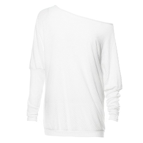 VJGOAL Moda Casual de Mujer Fuera de Hombros Tops Sexy Suelta Batwing Manga Larga de Camisa suéter(S,Blanco)