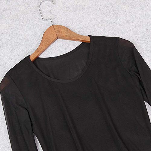 VJGOAL Moda Casual para Mujer Sexy Gasa Transparente Camisa de Cuello Redondo de Manga Larga Blusa(L,Negro)