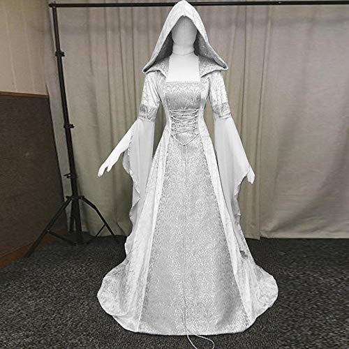 VJGOAL Moda para Mujer Sólido Manga Larga Vintage Manga de Bengala Medieval Empire Vestido Largo con Capucha Tallas Grandes Vestido de Cosplay