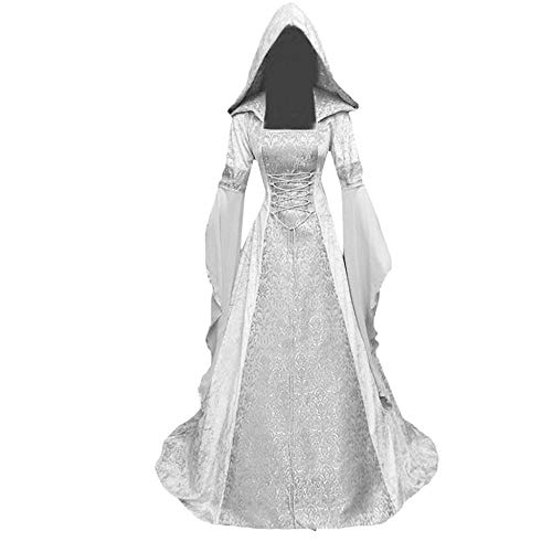 VJGOAL Moda para Mujer Sólido Manga Larga Vintage Manga de Bengala Medieval Empire Vestido Largo con Capucha Tallas Grandes Vestido de Cosplay