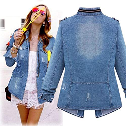 VJGOAL Mujer Chaqueta Vaquera con Cremallera Talla Grande Abrigo Otoño Invierno Moda Botones Sueltos de Manga Larga Chaqueta de Mezclilla Informal Retro de Color sólido