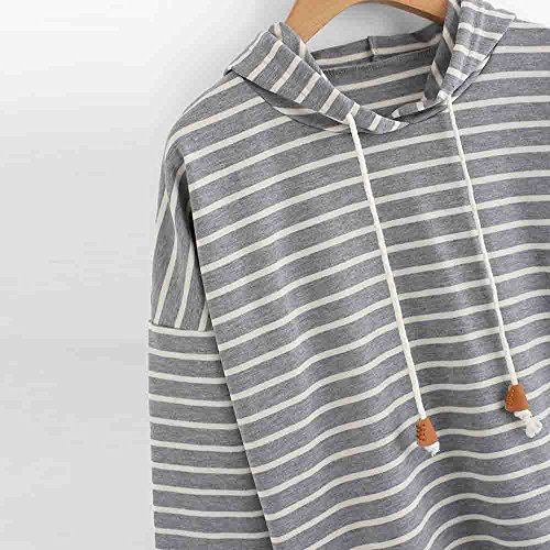 VJGOAL Mujer otoño Plus Size Moda Raya con Bolsillos Casual Sweatshirt Manga Larga Crop Jumper Pullover Tops (Gris, L)