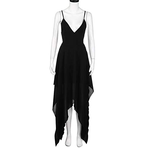 VJGOAL Verano de Las Mujeres sin Mangas con Cuello en V Boho Noche Larga Fiesta cóctel Playa Ocasional de la Gasa Vestido Largo hasta el Tobillo (2XL, Negro)