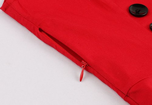 VKStar® - Vestido retro, estilo vintage, años 50, rockabilly, sin mangas, elegante vestido de noche con botones borgoña S