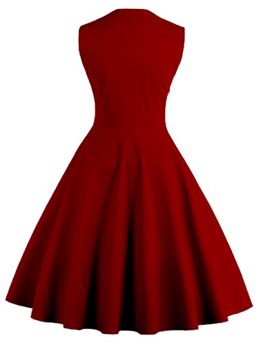 VKStar® - Vestido retro, estilo vintage, años 50, rockabilly, sin mangas, elegante vestido de noche con botones borgoña S
