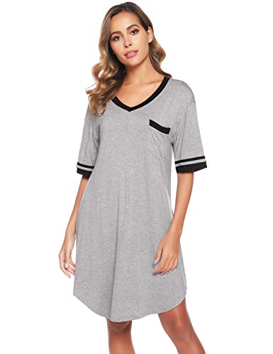 Vlazom Camisones de Mujer Verano Talla Grande Suave y Transpirable, Vestidos Pijama Casual Comodo con Mangas Cortas S-XXL