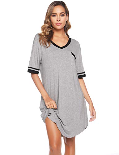 Vlazom Camisones de Mujer Verano Talla Grande Suave y Transpirable, Vestidos Pijama Casual Comodo con Mangas Cortas S-XXL