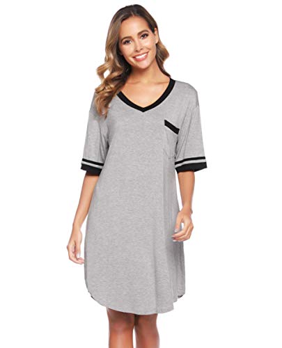 Vlazom Camisones de Mujer Verano Talla Grande Suave y Transpirable, Vestidos Pijama Casual Comodo con Mangas Cortas S-XXL