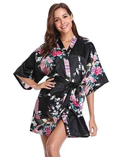 Vlazom Kimono Mujer Bata para Satén Mujer Sexy y Elegante Ropa de Dormir Batas Albornozes Mujer