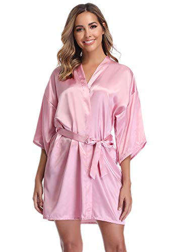 Vlazom Kimono Mujer Satén Suave y Ligero, Albornoces para Muje de Dormir/Batas Mujer de Pijamas S-XXL