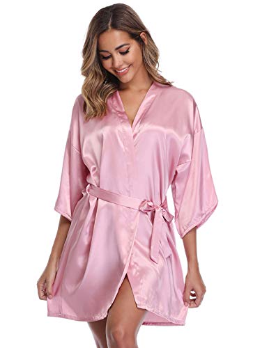 Vlazom Kimono Mujer Satén Suave y Ligero, Albornoces para Muje de Dormir/Batas Mujer de Pijamas S-XXL