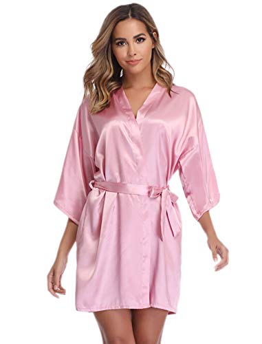 Vlazom Kimono Mujer Satén Suave y Ligero, Albornoces para Muje de Dormir/Batas Mujer de Pijamas S-XXL