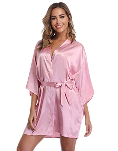 Vlazom Kimono Mujer Satén Suave y Ligero, Albornoces para Muje de Dormir/Batas Mujer de Pijamas S-XXL