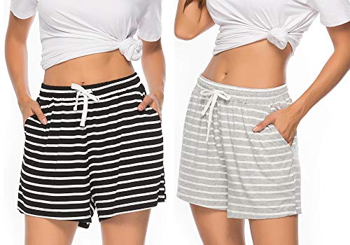 Vlazom Pantalones Cortos de Pijama Mujer Verano - Algodón, Partes de Abajo de Pijamas para Mujer
