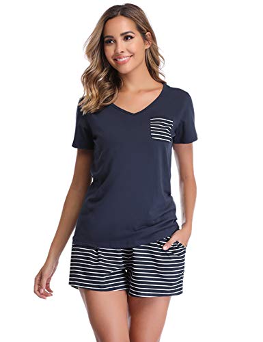 Vlazom Pijamas para Mujer Verano 95% Algodón de Suave y Transpirable, Ropa de Dormir de Camiseta con Pantalones Cortas S-XXL