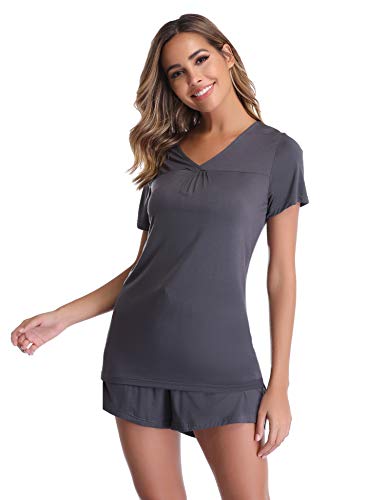 Vlazom Pijamas para Mujer Verano 95% Algodón de Suave y Transpirable, Ropa de Dormir de Camiseta con Pantalones Cortas S-XXL
