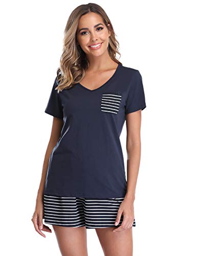 Vlazom Pijamas para Mujer Verano 95% Algodón de Suave y Transpirable, Ropa de Dormir de Camiseta con Pantalones Cortas S-XXL