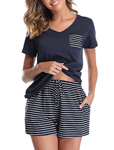 Vlazom Pijamas para Mujer Verano 95% Algodón de Suave y Transpirable, Ropa de Dormir de Camiseta con Pantalones Cortas S-XXL
