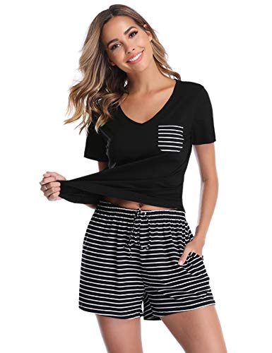 Vlazom Pijamas para Mujer Verano 95% Algodón de Suave y Transpirable, Ropa de Dormir de Camiseta con Pantalones Cortas S-XXL