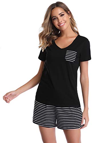 Vlazom Pijamas para Mujer Verano 95% Algodón de Suave y Transpirable, Ropa de Dormir de Camiseta con Pantalones Cortas S-XXL