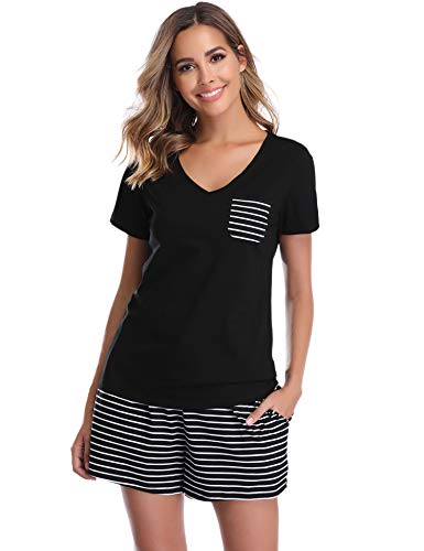 Vlazom Pijamas para Mujer Verano 95% Algodón de Suave y Transpirable, Ropa de Dormir de Camiseta con Pantalones Cortas S-XXL