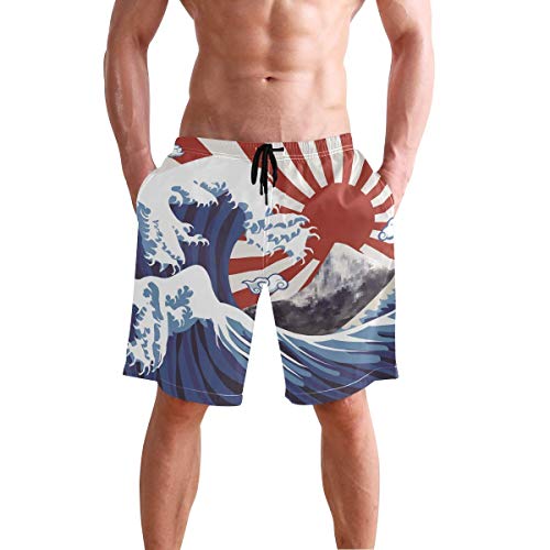 VLOOQ-HX Bañador para Hombre con bañador Beach Wave Sea Flag Japan Short Boxer con Bolsillo