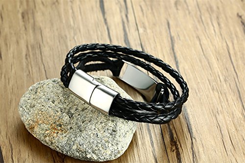 VNOX Hombre Acero Inoxidable Trenzado Cuero Genuino 2 Tonos Alerta Médica Personalizada ID Abrigo Pulsera Grabado Personalizado Sos Emergencia