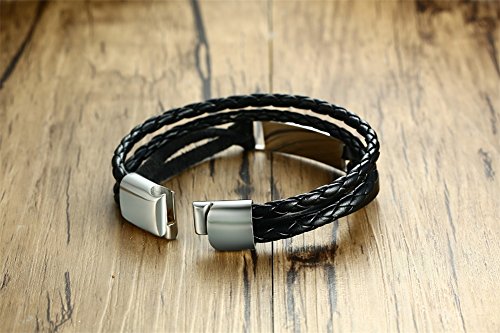 VNOX Hombre Acero Inoxidable Trenzado Cuero Genuino 2 Tonos Alerta Médica Personalizada ID Abrigo Pulsera Grabado Personalizado Sos Emergencia