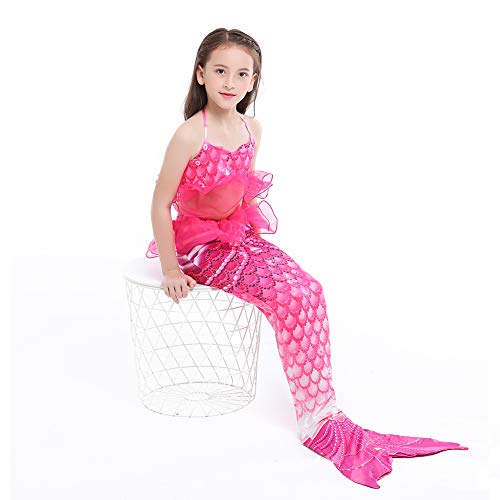 Vobony 3 Piezas Cola de Sirena Bañador Niña Traje de Baño de Sirena para Playa O Piscina Mermaid Bikini Princesa Cosplay Disfraz de Sirena (130(5-6 años))