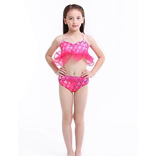 Vobony 3 Piezas Cola de Sirena Bañador Niña Traje de Baño de Sirena para Playa O Piscina Mermaid Bikini Princesa Cosplay Disfraz de Sirena (130(5-6 años))