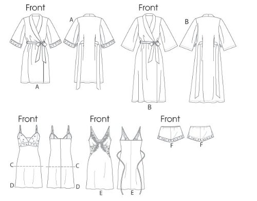 VOGUE PATTERNS V8888 - Patrones de Costura para Batas, Camisones y Pijamas de Camiseta y pantalón Corto de Mujer (Tallas 42 a 48)
