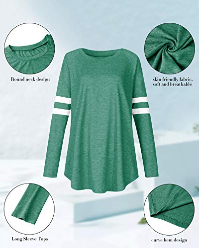 VONDA Blusas y Camisas de Mujer Manga Larga Elegante Camisa Camiseta Larga Rayas Casual Túnica Tops Jersey Largo A-Verde S