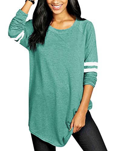 VONDA Blusas y Camisas de Mujer Manga Larga Elegante Camisa Camiseta Larga Rayas Casual Túnica Tops Jersey Largo A-Verde S
