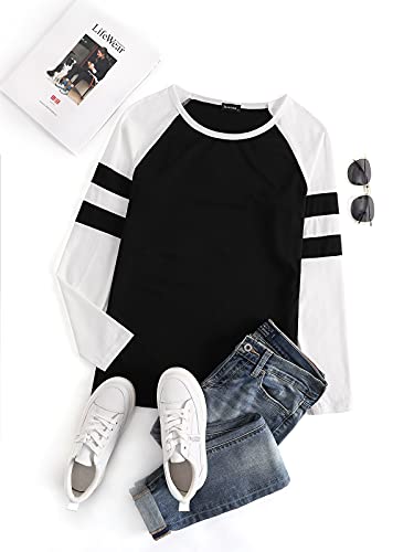 VONDA Camisa Manga Larga para Mujer Blusas Manga Larga Elegante Camiseta Larga Rayas Casual Túnica Tops Jersey Largo A-Negra XL