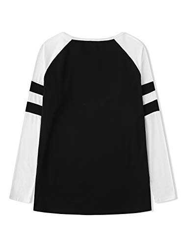 VONDA Camisa Manga Larga para Mujer Blusas Manga Larga Elegante Camiseta Larga Rayas Casual Túnica Tops Jersey Largo A-Negra XL