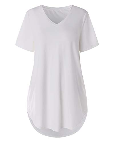 VONDA Camiseta de Mujer Manga Corta Cuello Pico tee Camiseta para Mujer Casual Loose Fit Túnica Tops para Verano A-Blanca XXL