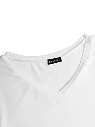 VONDA Camiseta de Mujer Manga Corta Cuello Pico tee Camiseta para Mujer Casual Loose Fit Túnica Tops para Verano A-Blanca XXL
