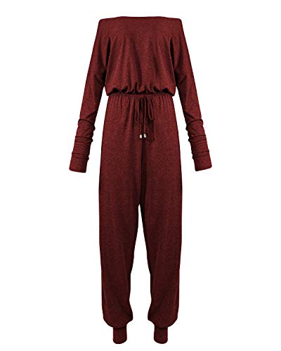 VONDA Mono de manga larga para mujer, con hombros descubiertos, informal, con cordón en la cintura, con bolsillos.