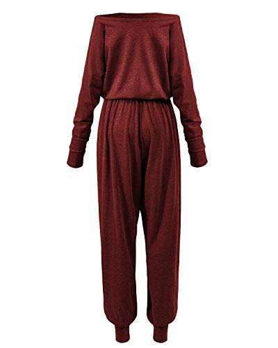 VONDA Mono de manga larga para mujer, con hombros descubiertos, informal, con cordón en la cintura, con bolsillos.