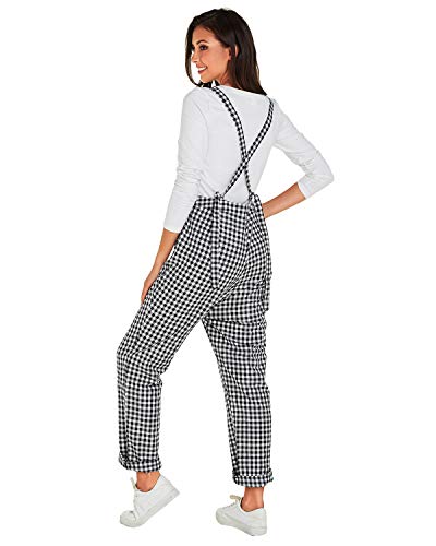 VONDA Mono de para Mujer Verano Strappy Plaid Playsuit Casual Retro Overol D-Negro S