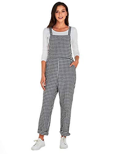 VONDA Mono de para Mujer Verano Strappy Plaid Playsuit Casual Retro Overol D-Negro S