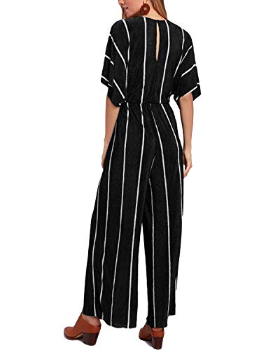 VONDA Mono de verano casual a rayas para mujer, de manga larga/corta, cuello en V, suelto