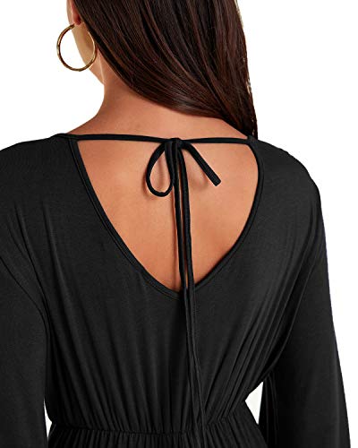 VONDA Mono Largo de Mujer Monos de Cintura elástica de Manga Larga Mamelucos de Pierna Ancha A-Negro XX-Large