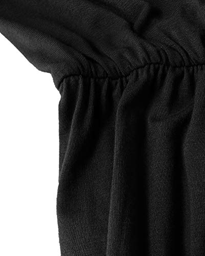 VONDA Mono Largo de Mujer Monos de Cintura elástica de Manga Larga Mamelucos de Pierna Ancha A-Negro XX-Large