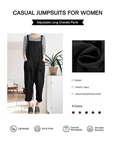 VONDA Mono para Mujer Sin Mangas para Mujer Monos de harén Casuales Monos de Pierna Ancha A-Negro L