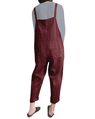 VONDA Mono para Mujer Sin Mangas para Mujer Monos de harén Casuales Monos de Pierna Ancha A-Vino Rojo 3XL
