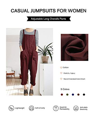 VONDA Mono para Mujer Sin Mangas para Mujer Monos de harén Casuales Monos de Pierna Ancha A-Vino Rojo 3XL