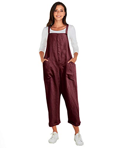VONDA Mono para Mujer Sin Mangas para Mujer Monos de harén Casuales Monos de Pierna Ancha A-Vino Rojo 3XL