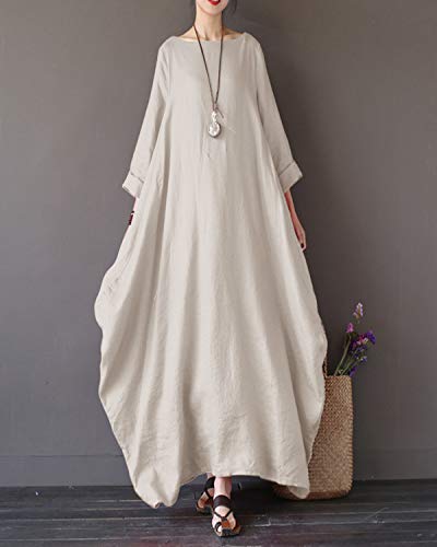 Vonda - Vestido largo para mujer, manga larga, estilo boho, talla grande, talla medieval A-caqui. M-36/38/40